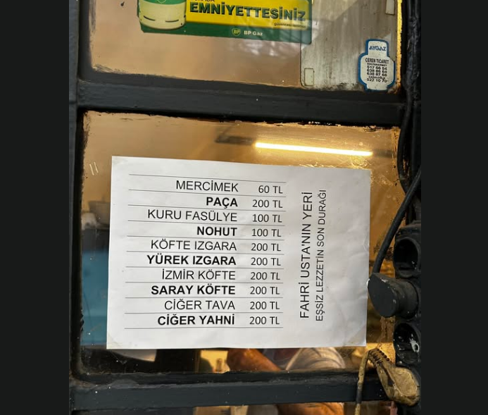 Fahri Usta menü